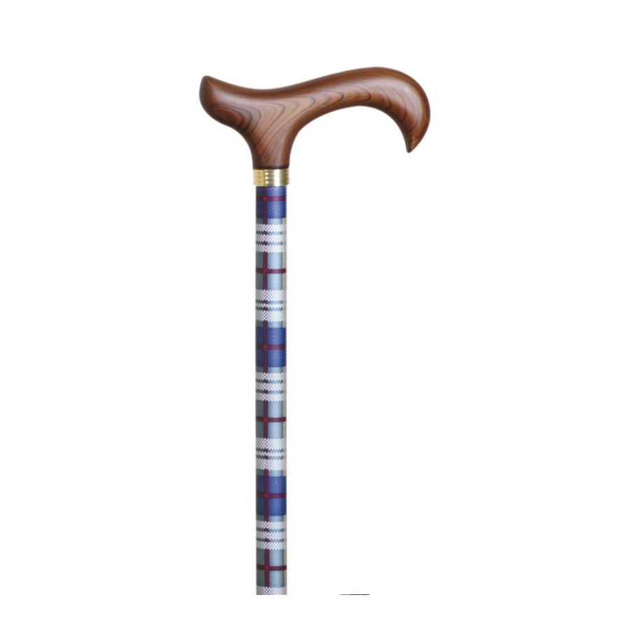 Bastón Extensible de Aluminio con Diseño de Cuadros y Empuñadura de Madera