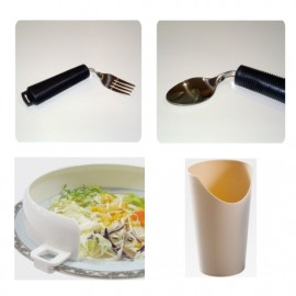 Pack de Utensilios Para Comer 3 (cuchara, tenedor negro, vaso, guia)