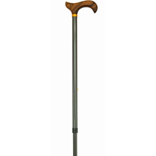 Bastón Extensible de Aluminio Gris y Empuñadura de Madera